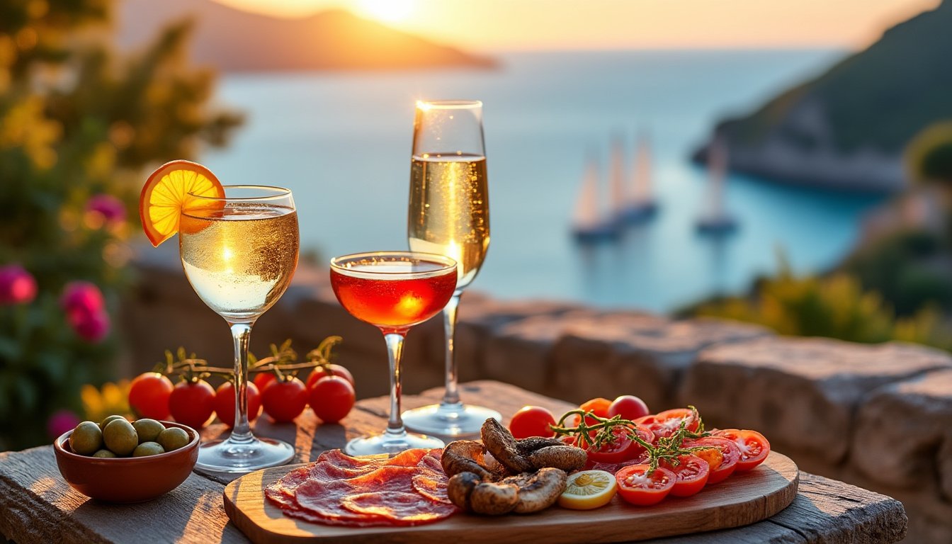 Table italienne avec apéritifs et digestifs traditionnels